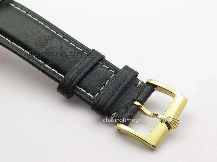 MiroTime 0114 Stylish Cellini Date YG White Stick Dial On Black Leather Strap A 3881